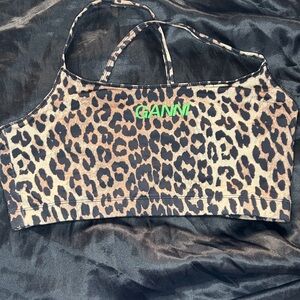 Ganni Animal Print Crop Top with Green Logo Size L